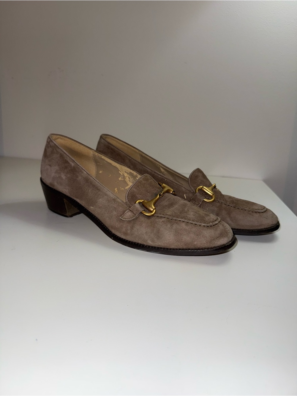 Evan Picone Taupe Suede Loafers with Gold Horsebit - Made in Italy - Picture 2 of 4